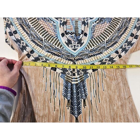 Hale Bob small tribal Aztec geometric lined shift dress printed split neck EUC - Picture 8 of 9